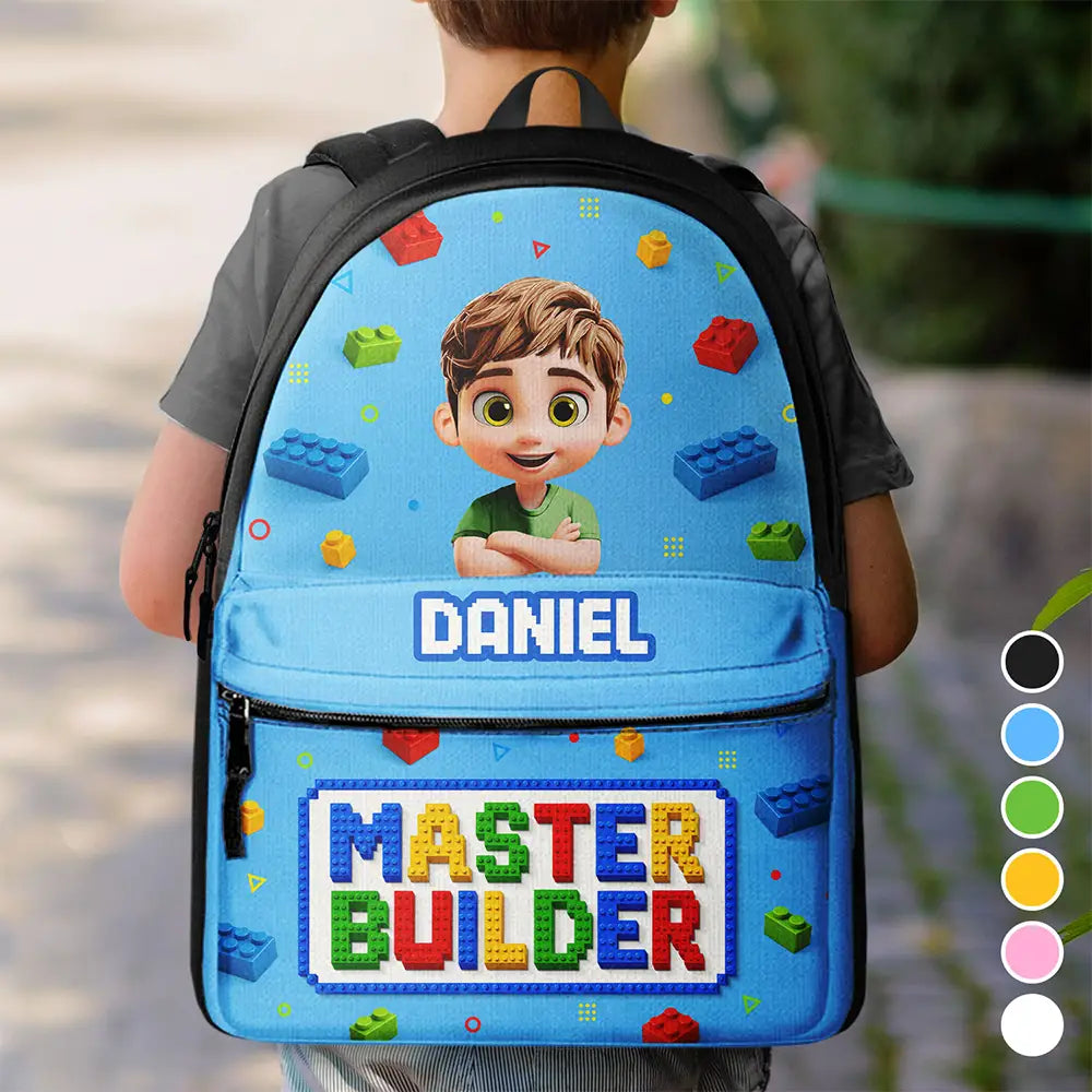 Back To School, Gift For Kids, Top Market, Adorable, Vector - 3D Effect Building Blocks Master Builder - Personalized Canvas Backpack