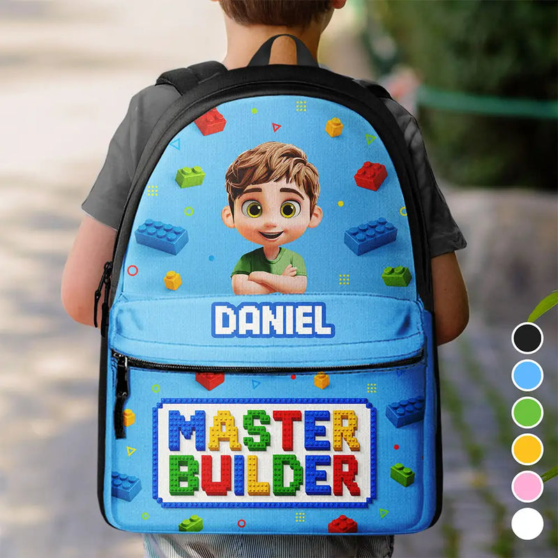 Back To School, Gift For Kids, Top Market, Adorable, Vector - 3D Effect Building Blocks Master Builder - Personalized Canvas Backpack