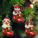 Pet Lovers,Pet Mom,Pet Dad,Cat Lovers,Cat Mom,Cat Dad,Dog Lovers,Dog Mom,Dog Dad,Happy,Christmas - 3D Effect Christmas Dog In The Boot - Personalized Custom Shaped Acrylic Ornament