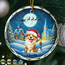 Christmas, Pet Lovers, Pet Mom, Pet Dad, Dog Lovers, Dog Mom, Dog Dad, Happy - 3D Effect Christmas Dog Merry Woofmas - Personalized Circle Glass Ornament