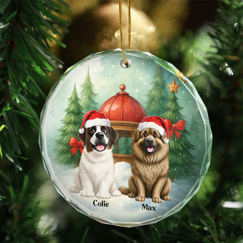Christmas, Pet Lovers, Pet Mom, Pet Dad, Dog Lovers, Dog Mom, Dog Dad, Happy - 3D Effect Christmas Dog Merry Woofmas - Personalized Circle Glass Ornament