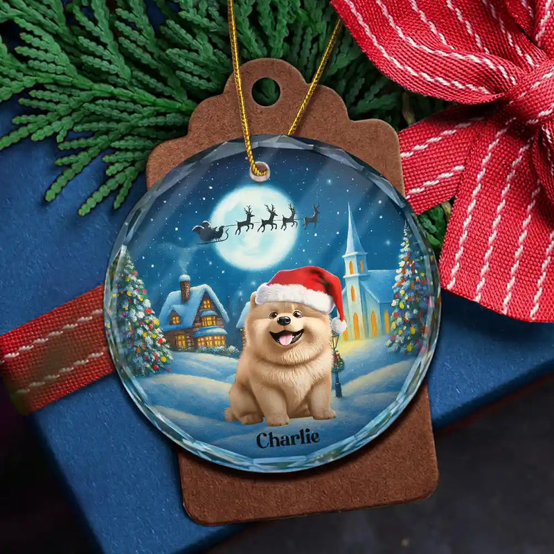 Christmas, Pet Lovers, Pet Mom, Pet Dad, Dog Lovers, Dog Mom, Dog Dad, Happy - 3D Effect Christmas Dog Merry Woofmas - Personalized Circle Glass Ornament