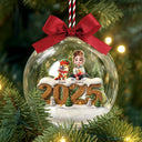 Family,Gift For Couples,Dog Couple,Cat Couple,Pet Couple,Old Couples,LGBT,Single Mom,Single Dad,Happy - 3D Effect Christmas Family And Dog Cat - Personalized 3D Acrylic Ball Ornament