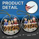 Family,Gift For Grandparents,Parents,Gift For Kids,Happy,Christmas,Non-Eng - 3D Effect Christmas Family And Dog Cat - Personalized Circle Glass Ornament