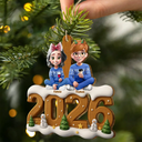 3D Effect Christmas Family And Dog Cat - Personalized Custom Shaped Wooden Ornament