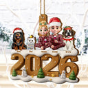 3D Effect Christmas Family And Dog Cat - Personalized Custom Shaped Wooden Ornament