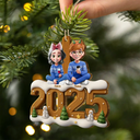 Family,Parents,Gift For Kids,Pet Couple,Cat Couple,Dog Couple,Christmas,Top Market,Happy - 3D Effect Christmas Family And Dog Cat - Personalized Custom Shaped Wooden Ornament