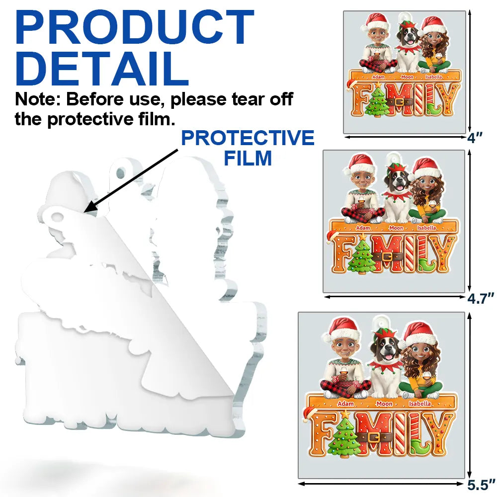 Family,Parents,Gift For Kids,Pet Lovers,Dog Lovers,Cat Lovers,Happy,Christmas - 3D Effect Christmas Family Cookie - Personalized Custom Shaped Acrylic Ornament