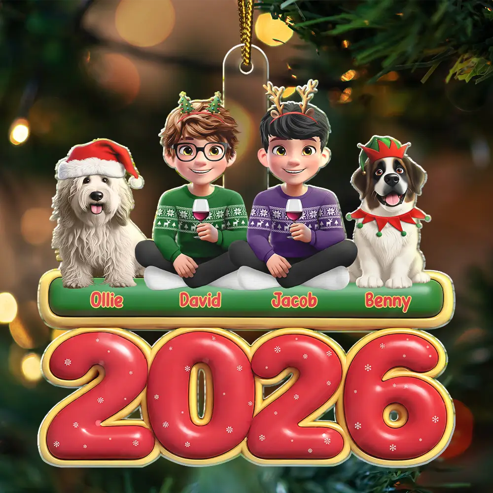 Christmas,Cozy,Family,Vector - 3D Effect Christmas Family Gathered Together - Personalized Custom Shaped Acrylic Ornament