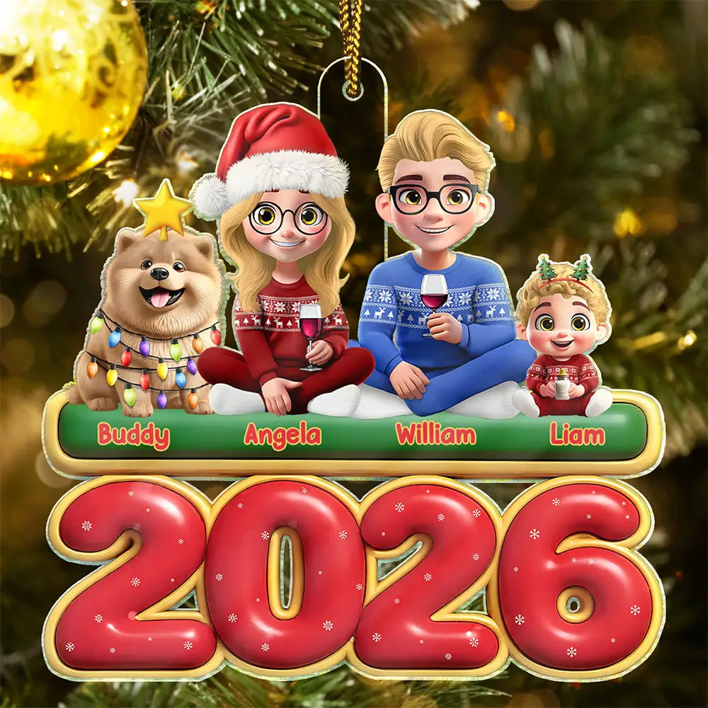 3D Effect Christmas Family Gathered Together - Personalized Custom Shaped Acrylic Ornament