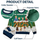 Family,Gift For Grandparents,Parents,Gift For Kids,Happy,Christmas,Non-Eng - 3D Effect Christmas Sitting Family - Personalized Unisex Ugly Sweater