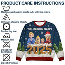 Family,Gift For Grandparents,Parents,Gift For Kids,Happy,Christmas,Non-Eng - 3D Effect Christmas Sitting Family - Personalized Unisex Ugly Sweater