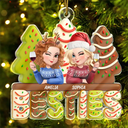 Gift For Bestie, Gift For Sisters, Christmas, Happy - 3D Effect Christmas Tree Cake Besties Sisters - Personalized Custom Shaped Acrylic Ornamenta