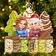 Gift For Bestie, Gift For Sisters, Christmas, Happy - 3D Effect Christmas Tree Cake Besties Sisters - Personalized Custom Shaped Acrylic Ornamenta