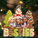 Gift For Bestie, Gift For Sisters, Christmas, Happy - 3D Effect Christmas Tree Cake Besties Sisters - Personalized Custom Shaped Acrylic Ornamenta
