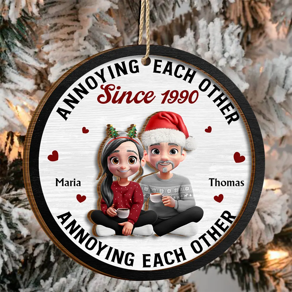 Gift For Husband, Gift For Wife, Gift For Boyfriend, Gift For Girlfriend, Love, Gift For Couples, Christmas - 3D Effect Couple Annoying Each Other - Personalized 2-Layered Wooden Ornament