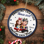 Gift For Husband, Gift For Wife, Gift For Boyfriend, Gift For Girlfriend, Love, Gift For Couples, Christmas - 3D Effect Couple Annoying Each Other - Personalized 2-Layered Wooden Ornament