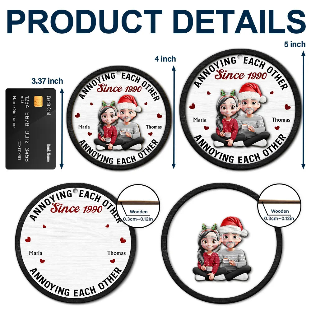 Gift For Husband, Gift For Wife, Gift For Boyfriend, Gift For Girlfriend, Love, Gift For Couples, Christmas - 3D Effect Couple Annoying Each Other - Personalized 2-Layered Wooden Ornament