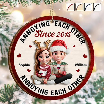 3D Effect Couple Annoying Each Other - Personalized 2-Layered Wooden Ornament