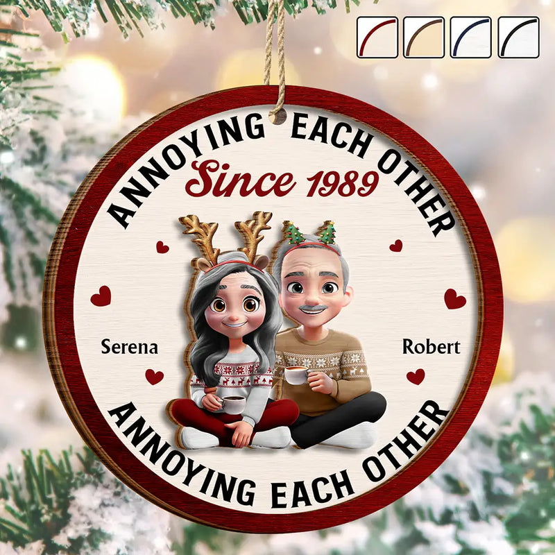 Gift For Husband, Gift For Wife, Gift For Boyfriend, Gift For Girlfriend, Love, Gift For Couples, Christmas - 3D Effect Couple Annoying Each Other - Personalized 2-Layered Wooden Ornament