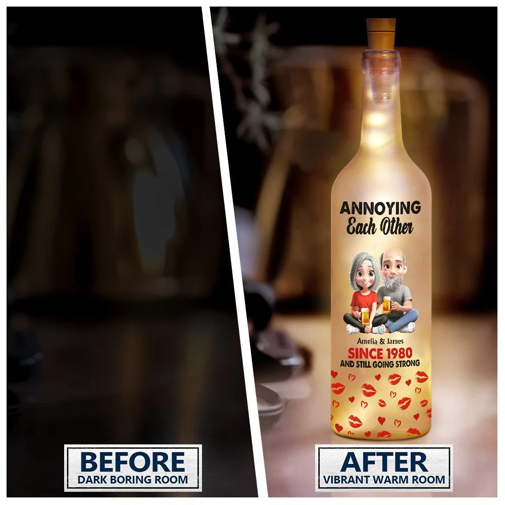 Gift For Husband,Gift For Wife,Gift For Boyfriend,Gift For Girlfriend,Love,Gift For Couples - 3D Effect Couple Annoying Each Other - Personalized Bottle Light