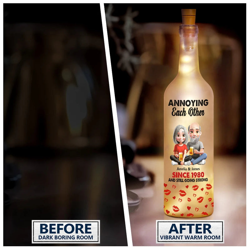Gift For Husband,Gift For Wife,Gift For Boyfriend,Gift For Girlfriend,Love,Gift For Couples - 3D Effect Couple Annoying Each Other - Personalized Bottle Light