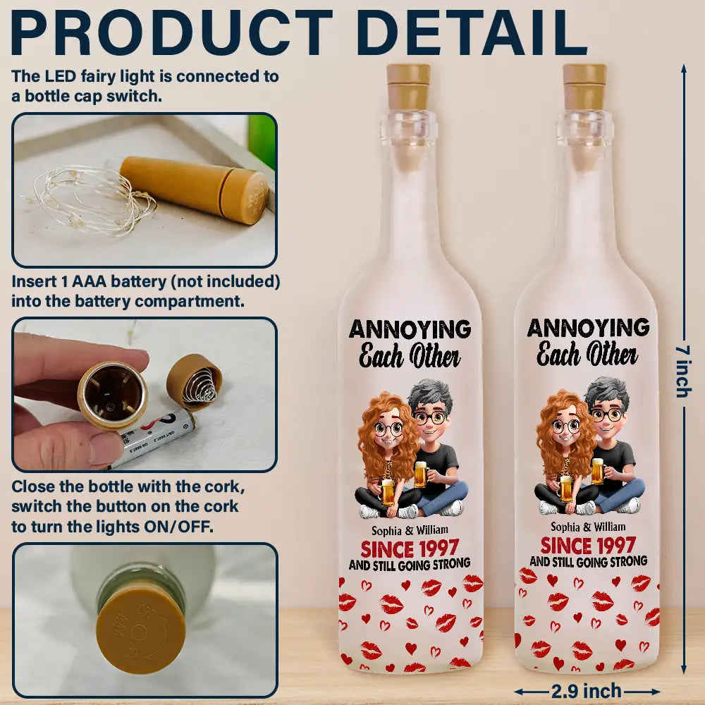 Gift For Husband,Gift For Wife,Gift For Boyfriend,Gift For Girlfriend,Love,Gift For Couples - 3D Effect Couple Annoying Each Other - Personalized Bottle Light