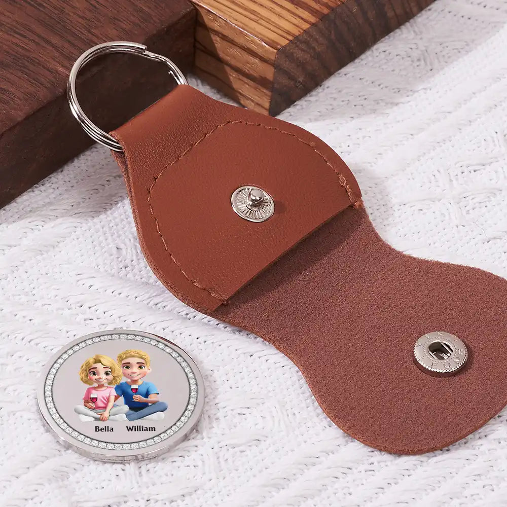 Gift For Couples,Old Couples,Gift For Women,Gift For Men,Gift For Husband,Gift For Wife,Love - 3D Effect Couple Annoying Each Other - Personalized Leather Pocket Hug