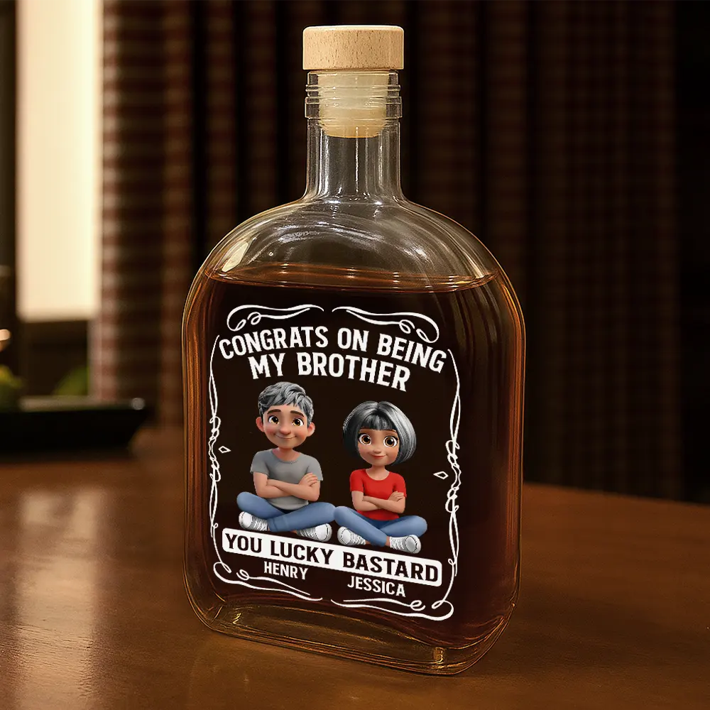 Gift For Couples,Gift For Husband,Gift For Wife,Gift For Boyfriend,Gift For Girlfriend,Old Couples,Love - 3D Effect Couple Congrats On Being My Husband You Lucky Man - Personalized Whiskey Bottle