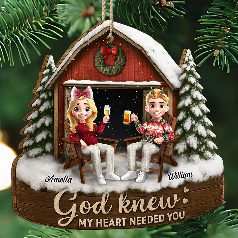 3D Effect Couple God Knew My Heart Needed You - Personalized Custom Shaped Wooden Ornament
