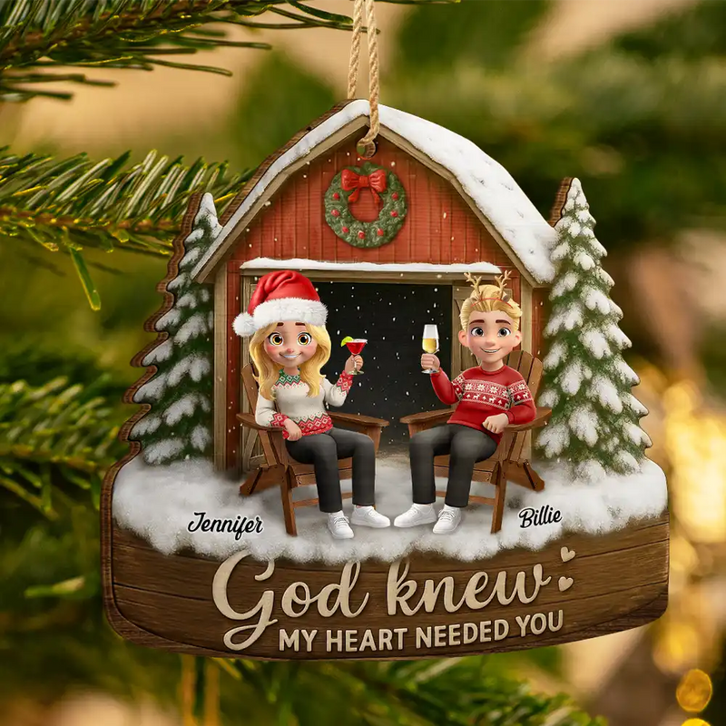 Gift For Couples,Gift For Husband,Gift For Wife,Gift For Boyfriend,Gift For Girlfriend,Love,Christmas - 3D Effect Couple God Knew My Heart Needed You - Personalized Custom Shaped Wooden Ornament