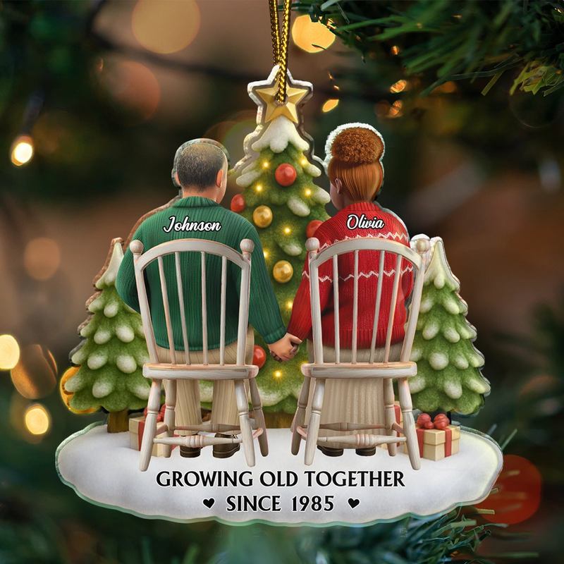 Gift For Couples, Old Couples, Gift For Husband, Gift For Wife, Love, Christmas - 3D Effect Couple Growing Old Together - Personalized Custom Shaped Acrylic Ornament