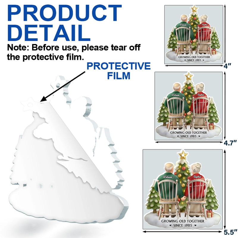 Gift For Couples, Old Couples, Gift For Husband, Gift For Wife, Love, Christmas - 3D Effect Couple Growing Old Together - Personalized Custom Shaped Acrylic Ornament