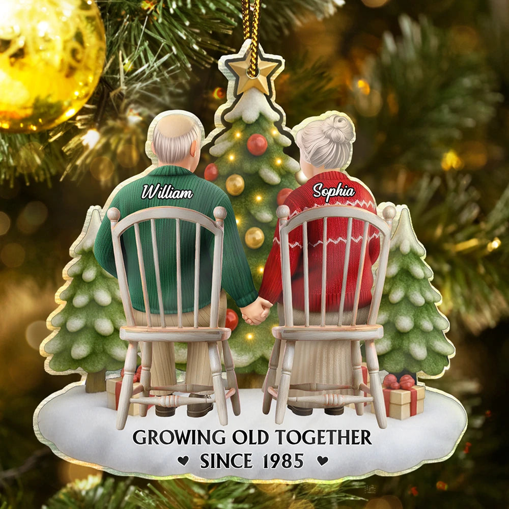 3D Effect Couple Growing Old Together - Personalized Custom Shaped Acrylic Ornament