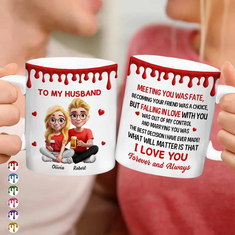 Gift For Couples,Old Couples,Gift For Women,Gift For Wife,Love,Top Market,Gift For Men,Gift For Husband - 3D Effect Couple Meeting You Marrying You - Personalized White Edge-to-Edge Mug