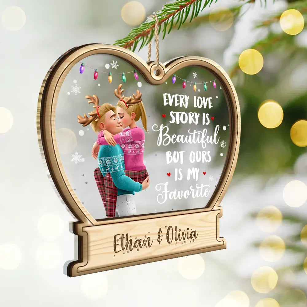 Christmas,Gift For Couples,Gift For Husband,Gift For Wife,Gift For Boyfriend,Happy - 3D Effect Couple Our Love Is My Favorite - Personalized 2-Layered Mix Ornament