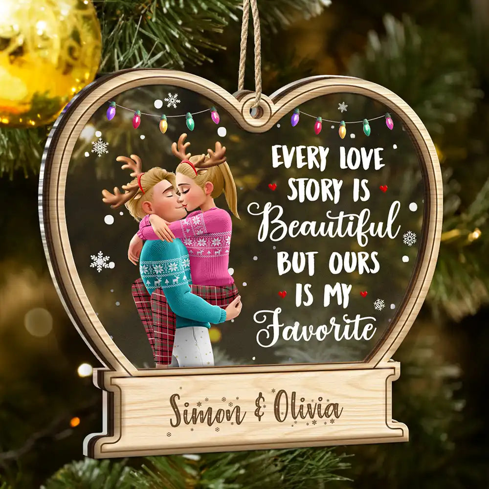 3D Effect Couple Our Love Is My Favorite - Personalized 2-Layered Mix Ornament