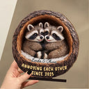 Gift For Couples,Gift For Women,Gift For Men,Gift For Boyfriend,Gift For Girlfriend,Gift For Wife,Gift For Husband,Funny,Love - 3D Effect Couple Raccoon Annoying Each Other - Personalized Custom Shaped 2-Layered Wooden Plaque