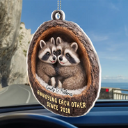 Gift For Couples,Gift For Women,Gift For Men,Gift For Boyfriend,Gift For Girlfriend,Gift For Wife,Gift For Husband,Funny,Love - 3D Effect Couple Raccoon Annoying Each Other - Personalized Acrylic Car Hanger