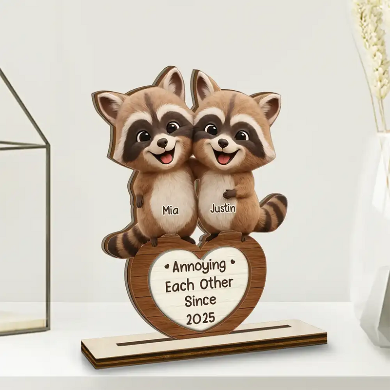 Gift For Couples, Gift For Women, Gift For Men, Gift For Boyfriend, Gift For Girlfriend, Gift For Wife, Gift For Husband, Funny, Love - 3D Effect Couple Raccoon You're Weird I'll Keep You - Personalized Custom Shaped 2-Layered Wooden Plaque