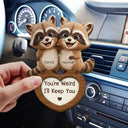 Gift For Couples, Gift For Women, Gift For Men, Gift For Boyfriend, Gift For Girlfriend, Gift For Wife, Gift For Husband, Funny, Love - 3D Effect Couple Raccoon You're Weird I'll Keep You - Personalized Custom Shaped Car Visor Clip