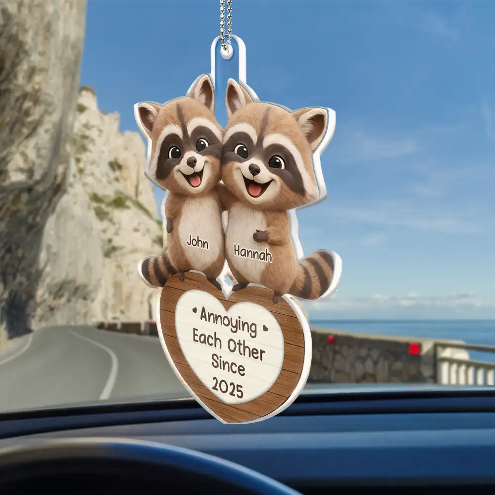 Gift For Couples,Gift For Women,Gift For Men,Gift For Boyfriend,Gift For Girlfriend,Gift For Wife,Gift For Husband,Funny,Love - 3D Effect Couple Raccoon You're Weird I'll Keep You - Personalized Acrylic Car Hanger
