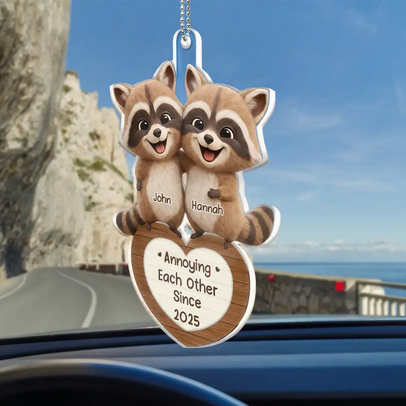 Gift For Couples,Gift For Women,Gift For Men,Gift For Boyfriend,Gift For Girlfriend,Gift For Wife,Gift For Husband,Funny,Love - 3D Effect Couple Raccoon You're Weird I'll Keep You - Personalized Acrylic Car Hanger