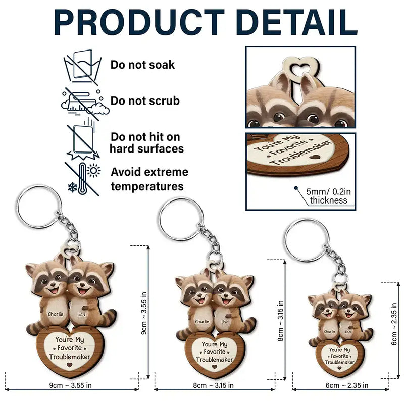 Gift For Couples,Gift For Women,Gift For Men,Gift For Boyfriend,Gift For Girlfriend,Gift For Wife,Gift For Husband,Funny,Love - 3D Effect Couple Raccoon You're Weird I'll Keep You - Personalized Wooden Keychain