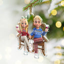 Love,Christmas,Gift For Wife,Gift For Husband,Gift For Couples - 3D Effect Couple Sitting And Holding Hand - Personalized Custom Shaped Acrylic Ornament