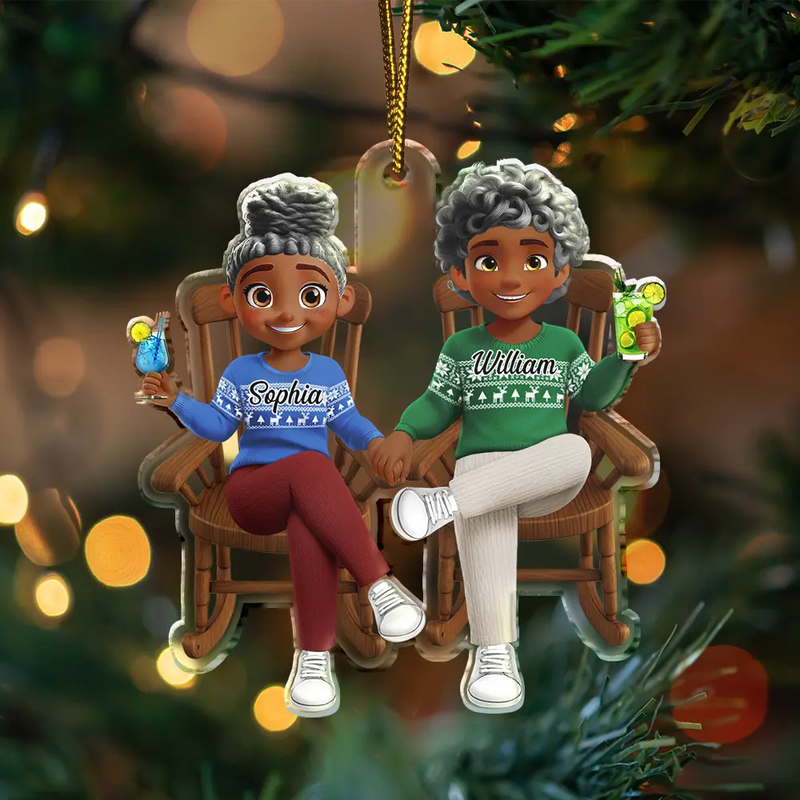 Love,Christmas,Gift For Wife,Gift For Husband,Gift For Couples - 3D Effect Couple Sitting And Holding Hand - Personalized Custom Shaped Acrylic Ornament