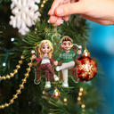 Love,Christmas,Gift For Wife,Gift For Husband,Gift For Couples - 3D Effect Couple Sitting And Holding Hand - Personalized Custom Shaped Acrylic Ornament