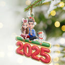 Gift For Couples, Dog Couple, Dog Lovers, Christmas, Happy - 3D Effect Couple Sitting With Dogs - Personalized Custom Shaped Acrylic Ornament