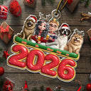 3D Effect Couple Sitting With Dogs - Personalized Custom Shaped Acrylic Ornament