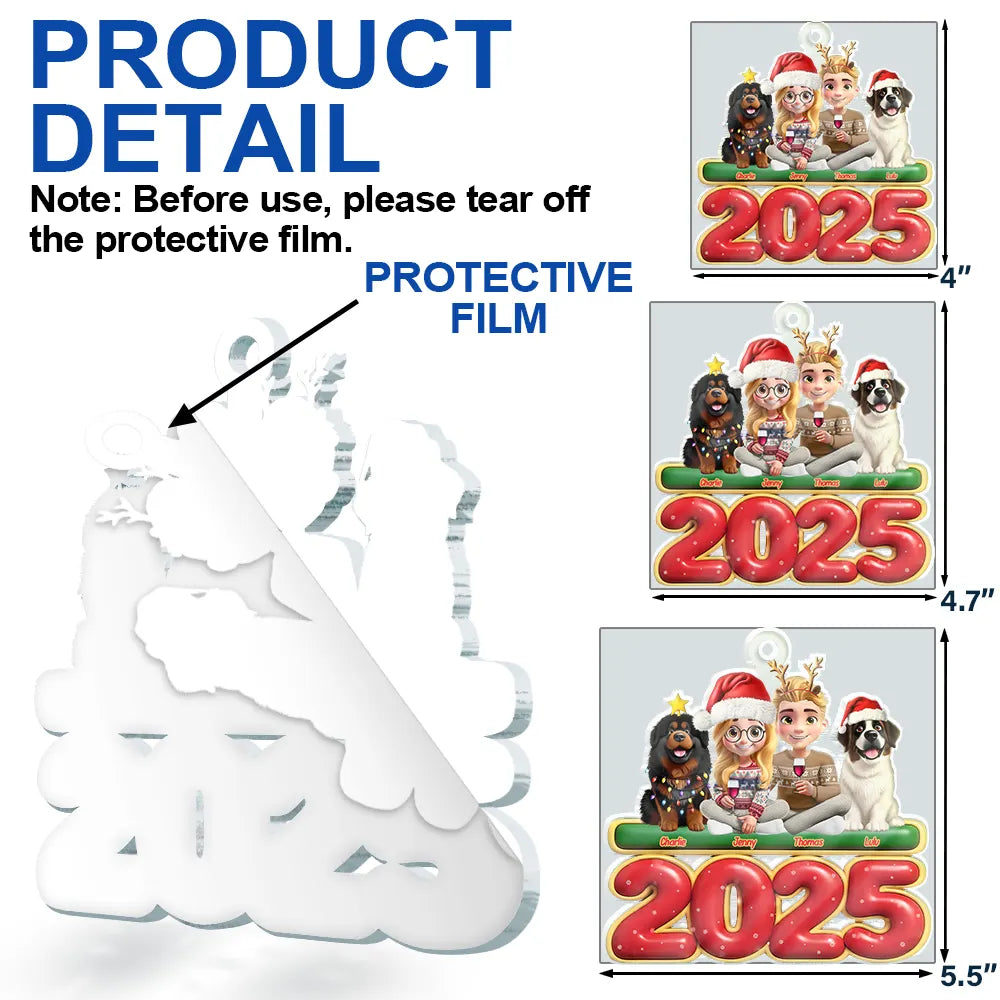 Gift For Couples, Dog Couple, Dog Lovers, Christmas, Happy - 3D Effect Couple Sitting With Dogs - Personalized Custom Shaped Acrylic Ornament